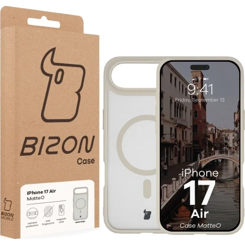 Etui z pierścieniem magnetycznym Bizon Case MatteO do Apple iPhone 17 Air przydymione-beżowe