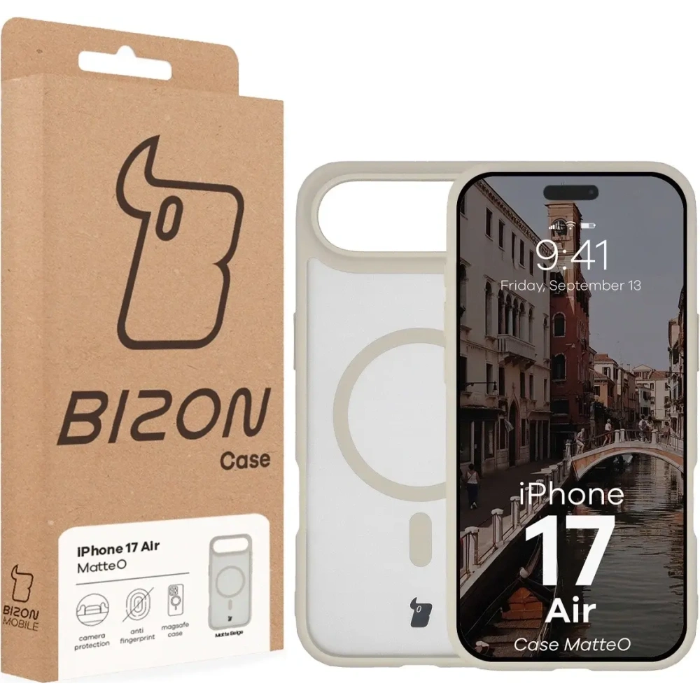 Etui z pierścieniem magnetycznym Bizon Case MatteO do Apple iPhone Air przydymione-beżowe