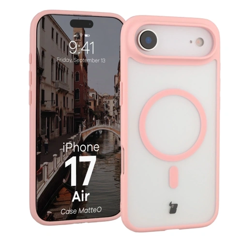 Etui z pierścieniem magnetycznym Bizon Case MatteO do Apple iPhone 17 Air przydymione-jasnoróżowe
