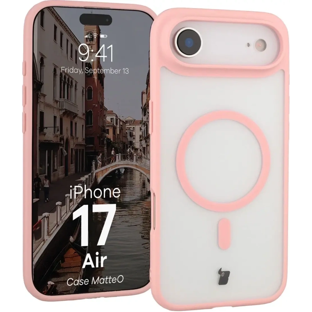 Etui z pierścieniem magnetycznym Bizon Case MatteO do Apple iPhone Air przydymione-jasnoróżowe