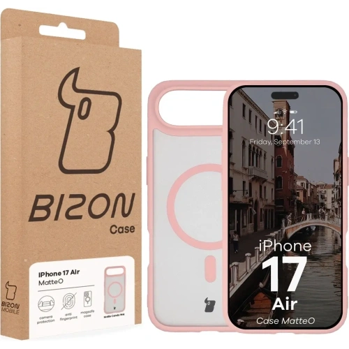 Etui z pierścieniem magnetycznym Bizon Case MatteO do Apple iPhone 17 Air przydymione-jasnoróżowe