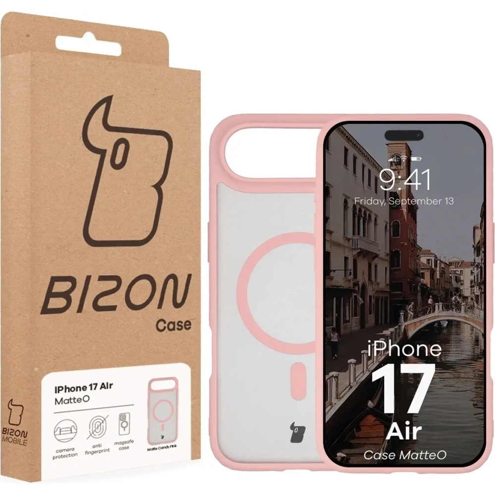 Etui z pierścieniem magnetycznym Bizon Case MatteO do Apple iPhone Air przydymione-jasnoróżowe