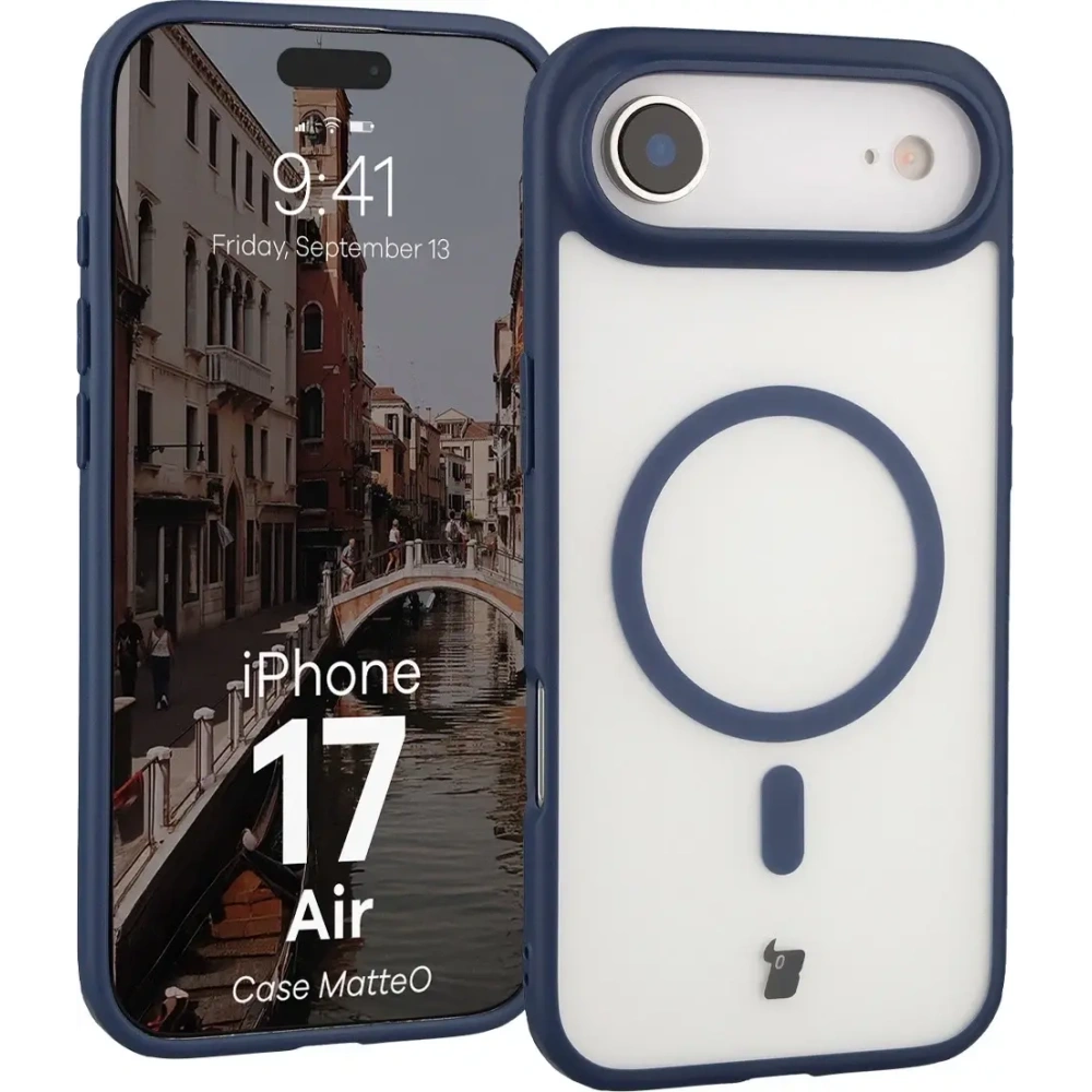 Etui z pierścieniem magnetycznym Bizon Case MatteO do Apple iPhone Air przydymione-granatowe