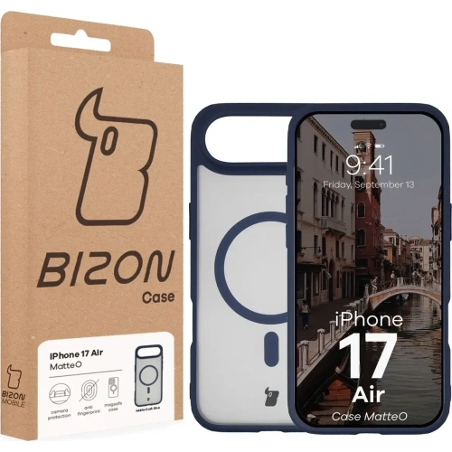 Etui z pierścieniem magnetycznym Bizon Case MatteO do Apple iPhone 17 Air przydymione-granatowe