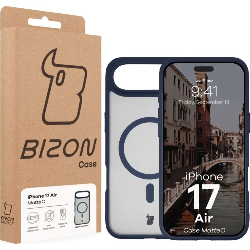 Etui z pierścieniem magnetycznym Bizon Case MatteO do Apple iPhone Air przydymione-granatowe