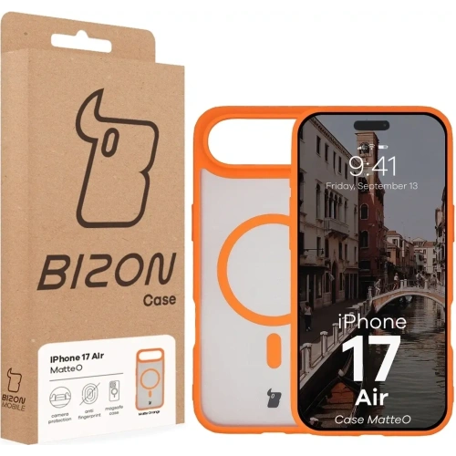 Etui z pierścieniem magnetycznym Bizon Case MatteO do Apple iPhone 17 Air przydymione-pomarańczowe