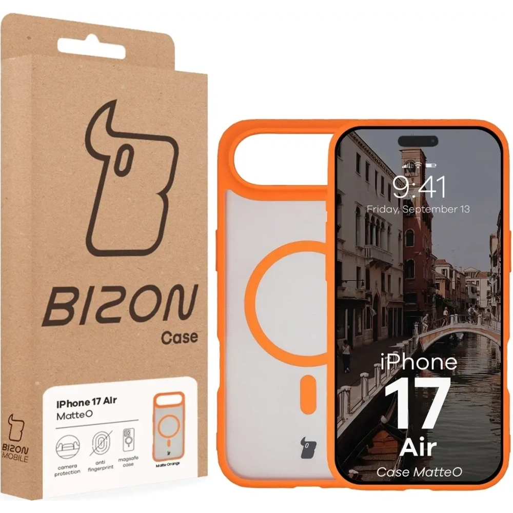 Etui z pierścieniem magnetycznym Bizon Case MatteO do Apple iPhone Air przydymione-pomarańczowe