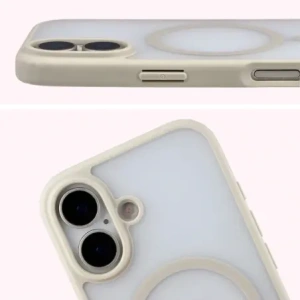 Etui z pierścieniem magnetycznym Bizon Case MatteO do Apple iPhone 17 przydymione-beżowe