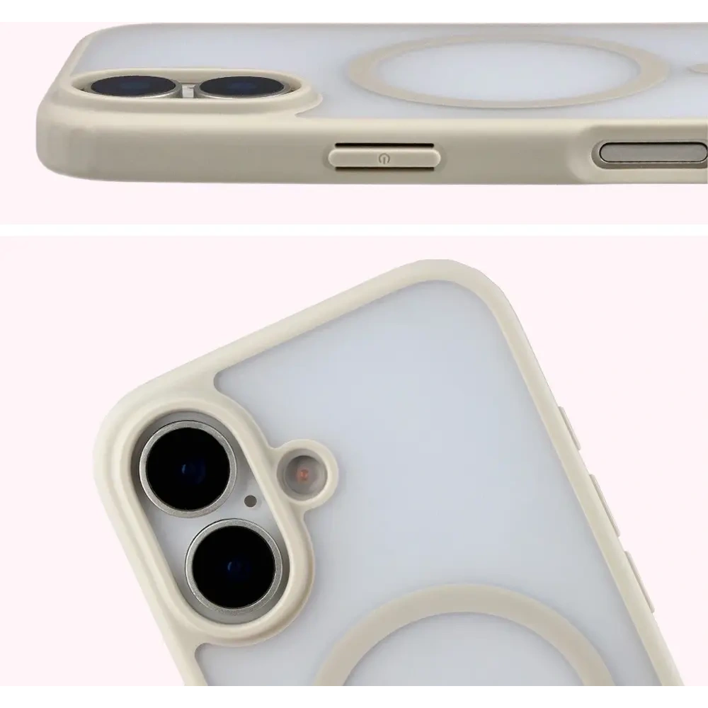 Etui z pierścieniem magnetycznym Bizon Case MatteO do Apple iPhone 17 przydymione-beżowe