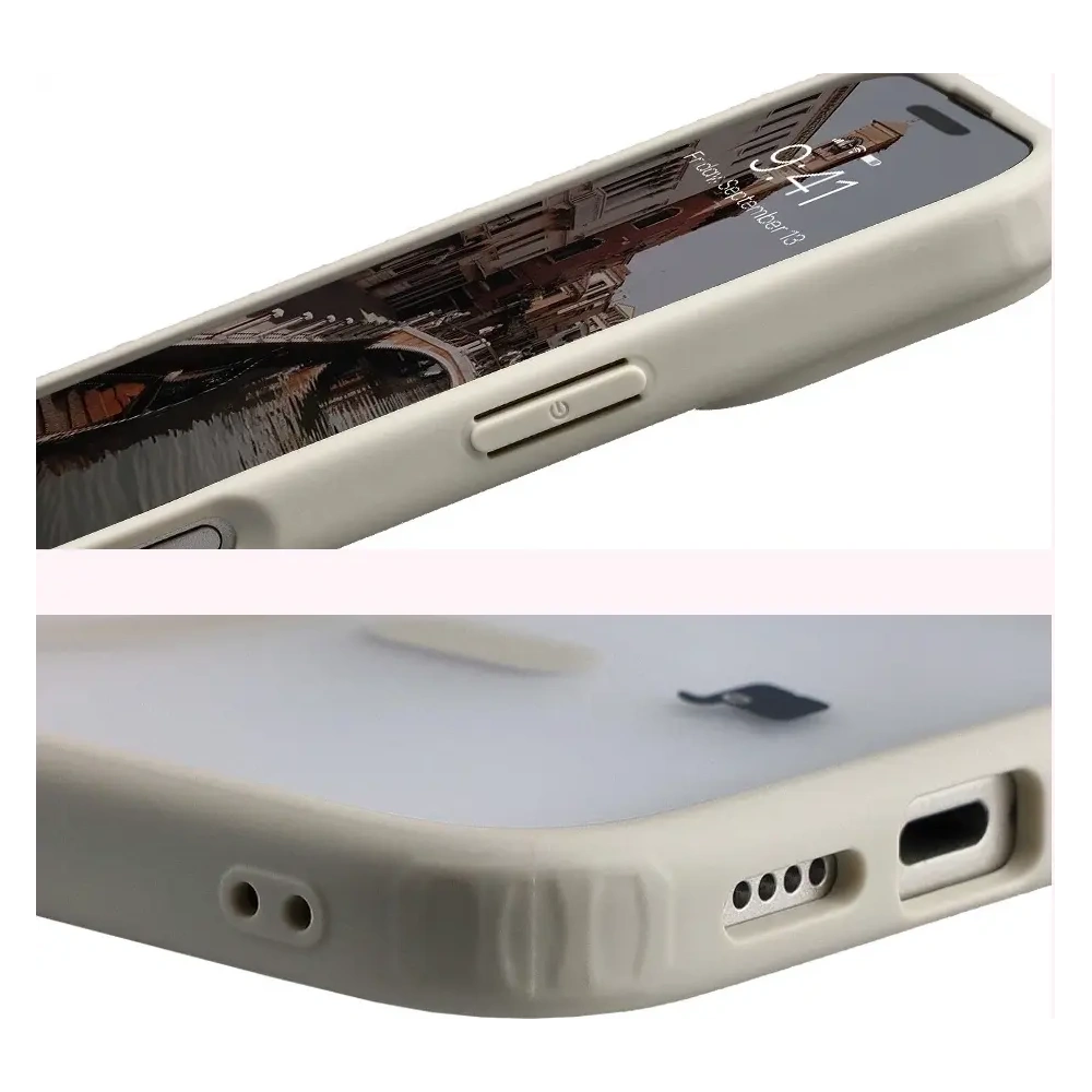 Etui z pierścieniem magnetycznym Bizon Case MatteO do Apple iPhone 17 przydymione-beżowe