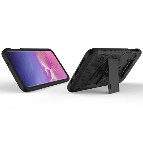 Kup Pancerne etui Zizo Bolt Cover Samsung Galaxy S10e ze szkłem 9H na ekran + podstawka & uchwyt do paska (Black/Black) - ZIZ001BLK - {ean13} - Sklep Home Screen