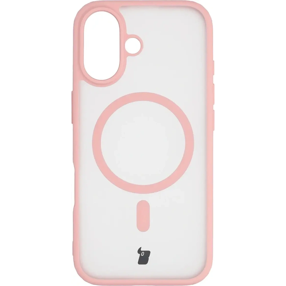 Etui z pierścieniem magnetycznym Bizon Case MatteO do Apple iPhone 17 przydymione-jasnoróżowe