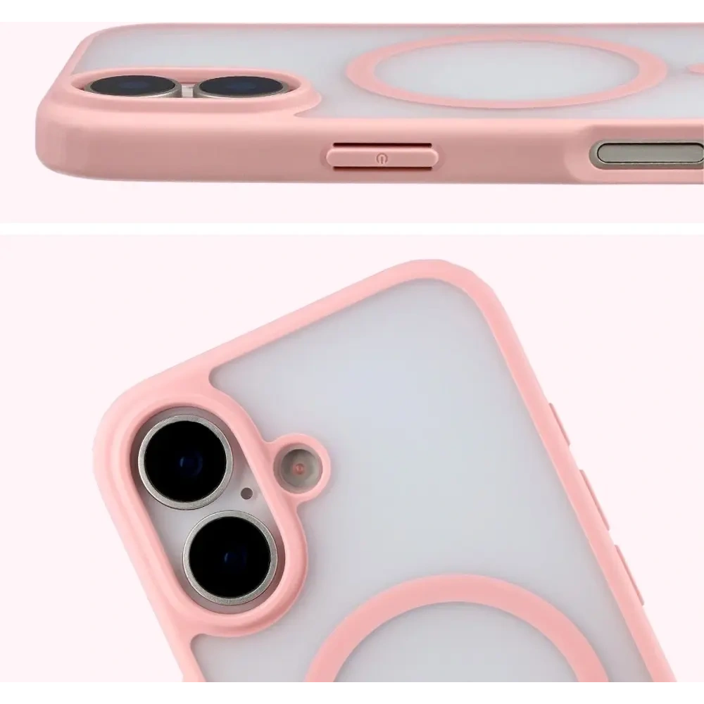 Etui z pierścieniem magnetycznym Bizon Case MatteO do Apple iPhone 17 przydymione-jasnoróżowe