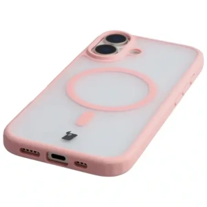 Etui z pierścieniem magnetycznym Bizon Case MatteO do Apple iPhone 17 przydymione-jasnoróżowe