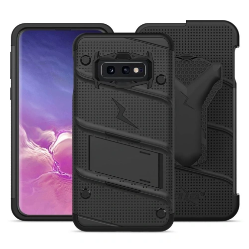 Kup Pancerne etui Zizo Bolt Cover Samsung Galaxy S10e ze szkłem 9H na ekran + podstawka & uchwyt do paska (Black/Black) - ZIZ001BLK - {ean13} - Sklep Home Screen