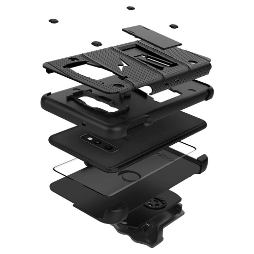 Kup Pancerne etui Zizo Bolt Cover Samsung Galaxy S10e ze szkłem 9H na ekran + podstawka & uchwyt do paska (Black/Black) - ZIZ001BLK - {ean13} - Sklep Home Screen