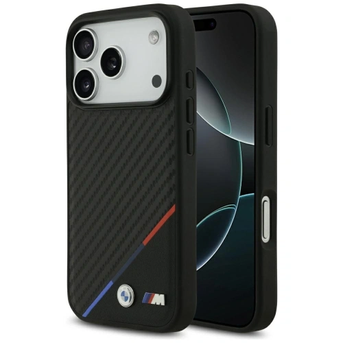 Etui BMW M Carbon Tricolor Line MagSafe do Apple iPhone 17 Pro czarny