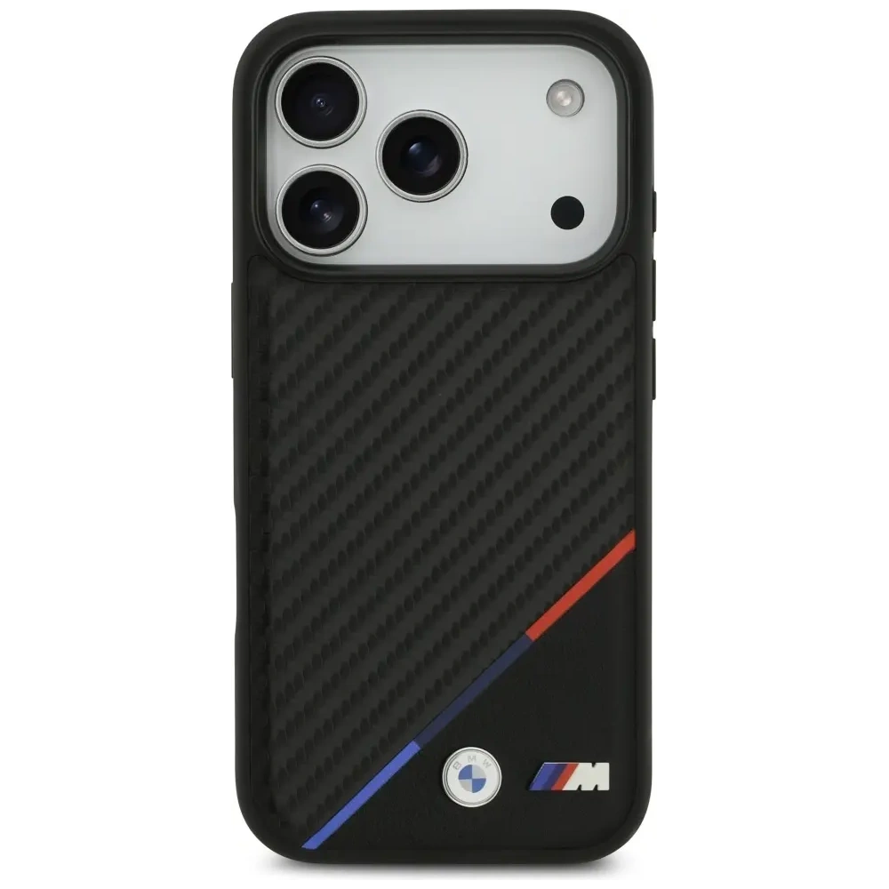 Etui BMW M Carbon Tricolor Line MagSafe do Apple iPhone 17 Pro czarny