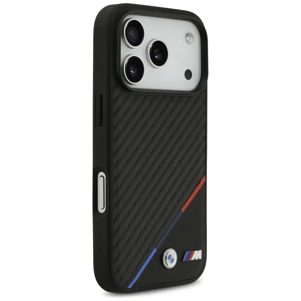Etui BMW M Carbon Tricolor Line MagSafe do Apple iPhone 17 Pro czarny
