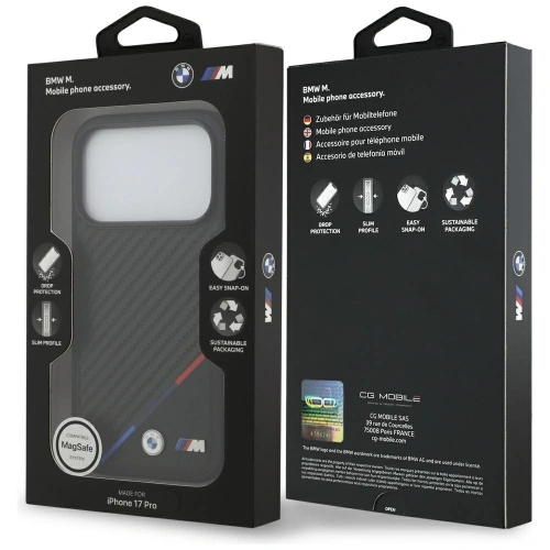 Etui BMW M Carbon Tricolor Line MagSafe do Apple iPhone 17 Pro czarny