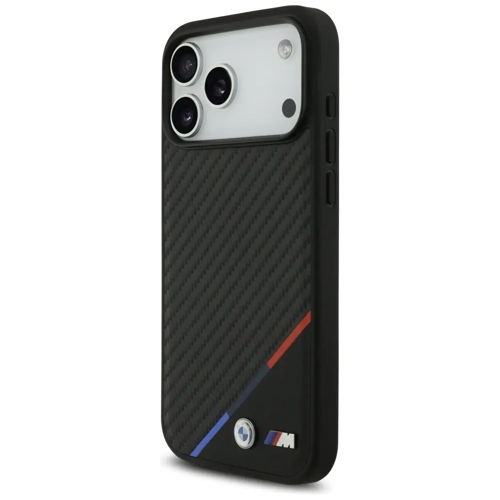 Etui BMW M Carbon Tricolor Line MagSafe do Apple iPhone 17 Pro Max czarny