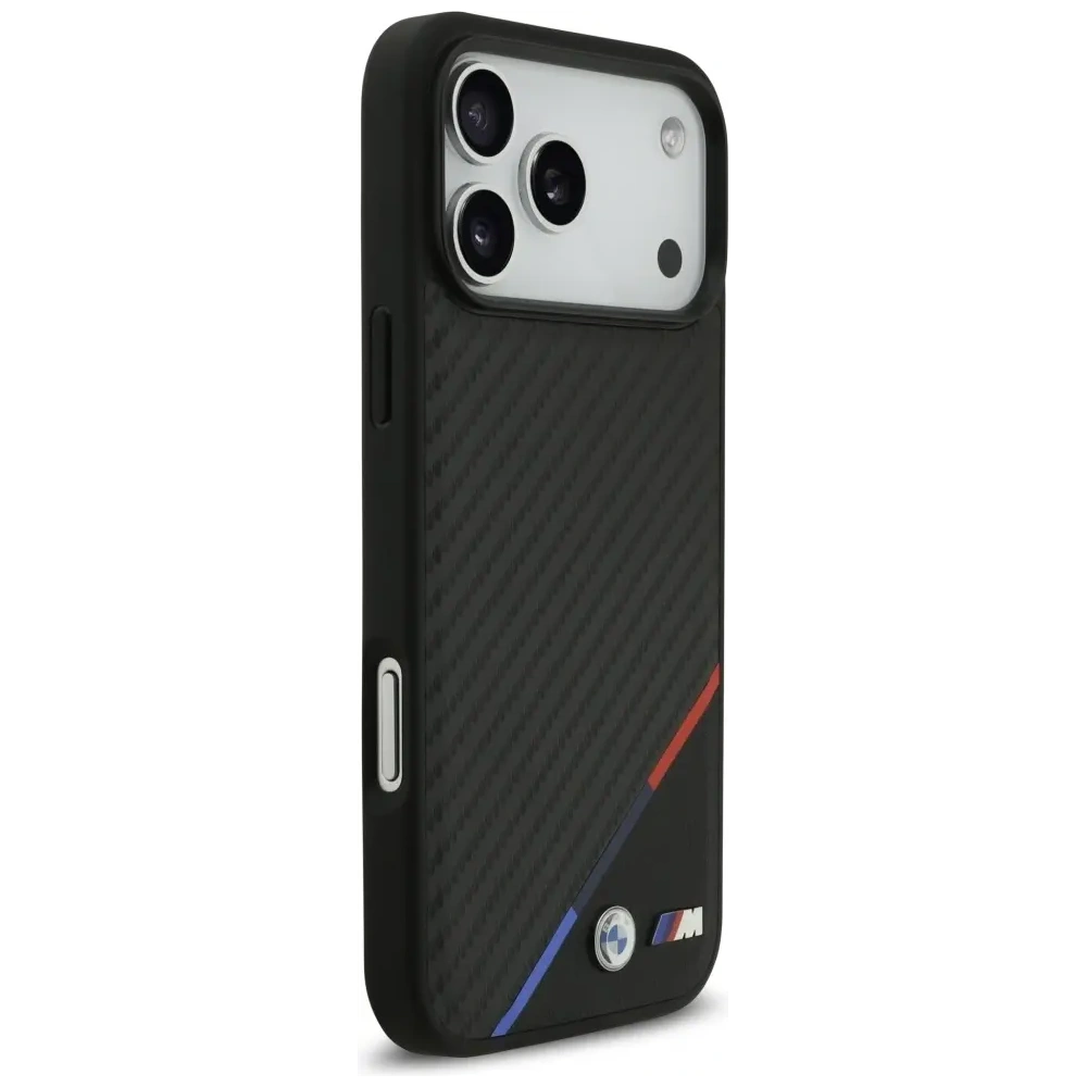 Etui BMW M Carbon Tricolor Line MagSafe do Apple iPhone 17 Pro Max czarny