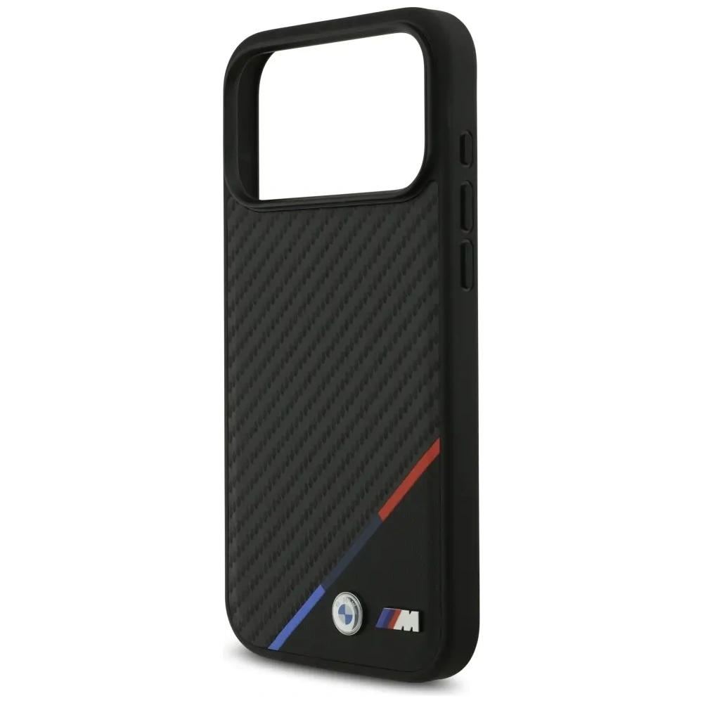Etui BMW M Carbon Tricolor Line MagSafe do Apple iPhone 17 Pro Max czarny