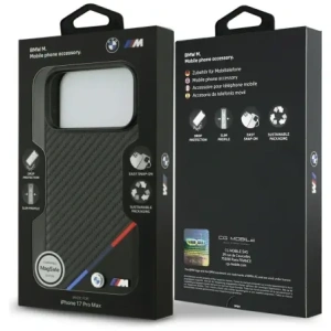 Etui BMW M Carbon Tricolor Line MagSafe do Apple iPhone 17 Pro Max czarny