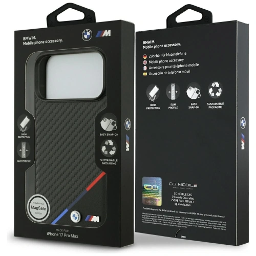 Etui BMW M Carbon Tricolor Line MagSafe do Apple iPhone 17 Pro Max czarny
