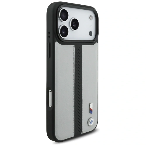 Etui BMW M Perforated Stripe Logo MagSafe do Apple iPhone 17 Pro Max szary