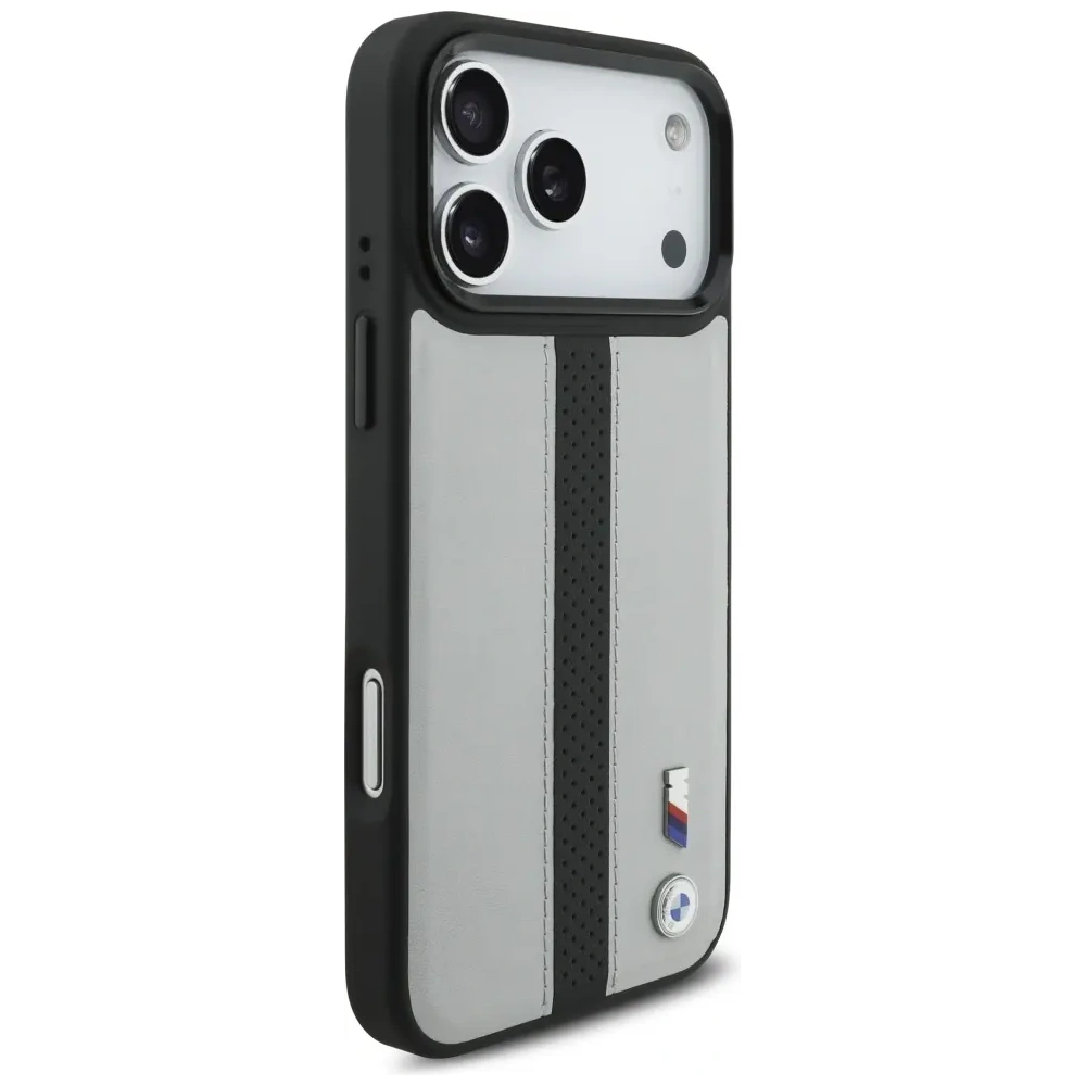 Etui BMW M Perforated Stripe Logo MagSafe do Apple iPhone 17 Pro Max szary