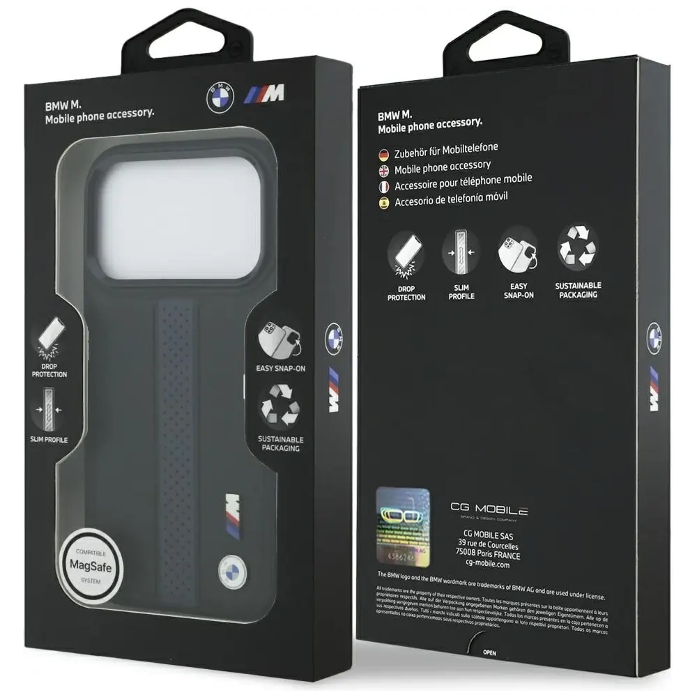 Etui BMW M Perforated Stripe Logo MagSafe do Apple iPhone 17 Pro niebieski