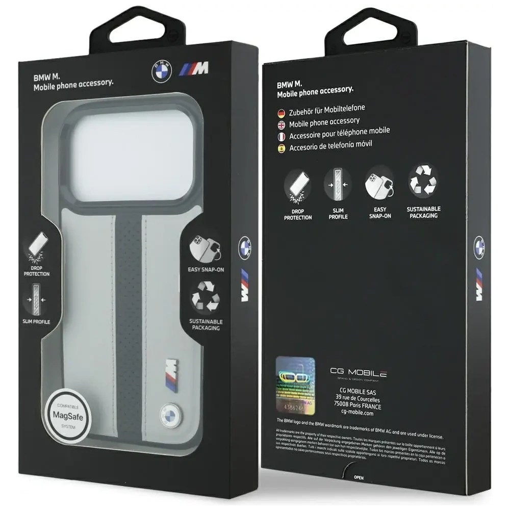 Etui BMW M Perforated Stripe Logo MagSafe do Apple iPhone 17 Pro szary