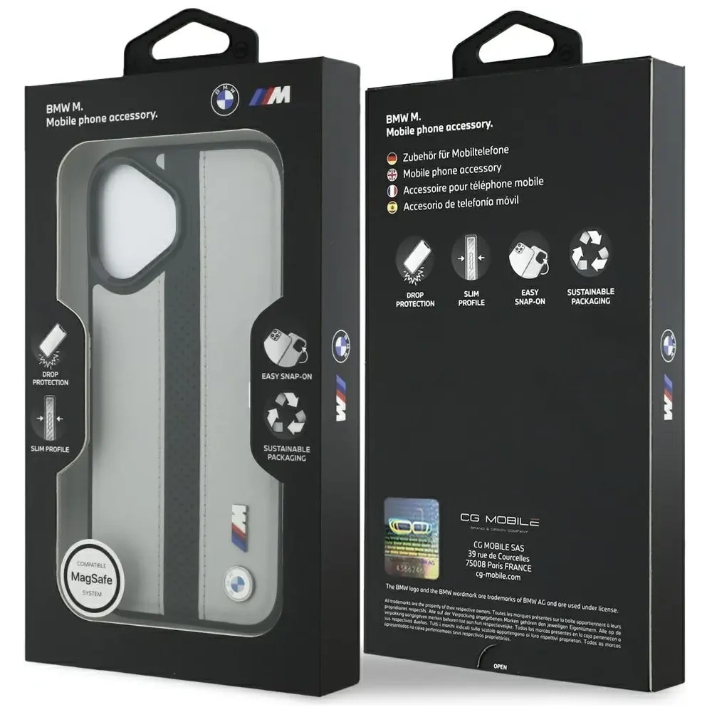 Etui BMW M Perforated Stripe Logo MagSafe do Apple iPhone 17 szary