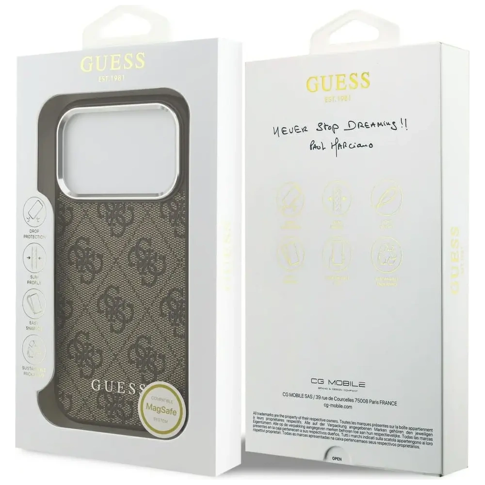 Etui Guess 4G Classic Logo MagSafe do Apple iPhone 17 Pro brązowy