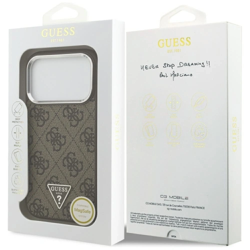 Etui Guess 4G Triangle Logo MagSafe do Apple iPhone 17 Pro brązowy srebrny