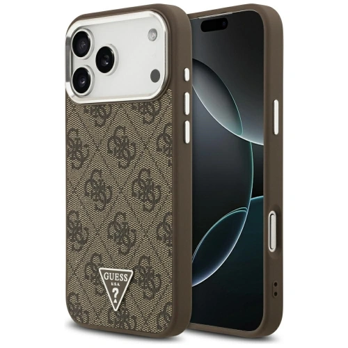 Etui Guess 4G Triangle Logo MagSafe do Apple iPhone 17 Pro Max brązowy srebrny