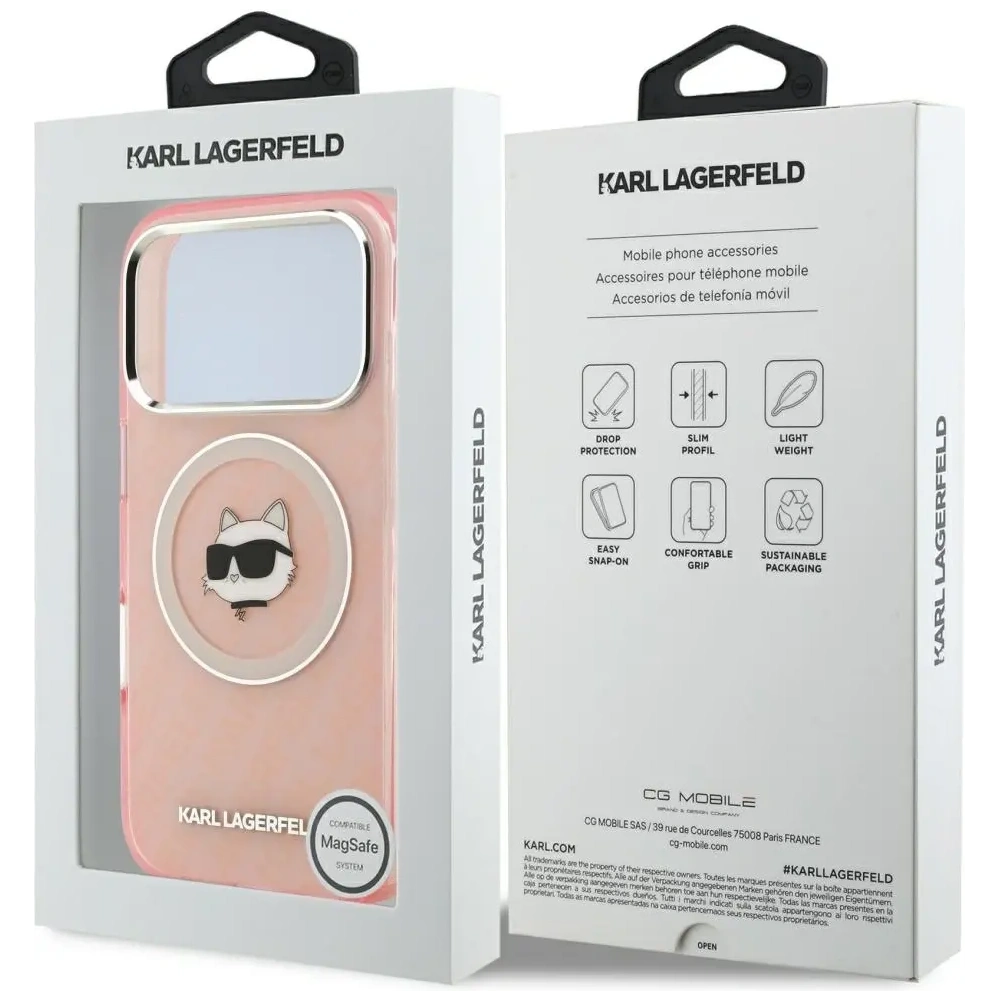 Etui Karl Lagerfeld IML Choupette Head Logo MagSafe do Apple iPhone 17 Pro różowy