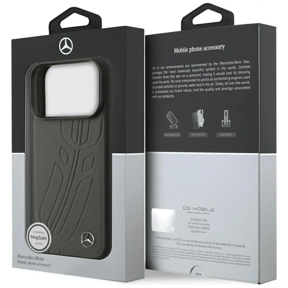 Etui Mercedes Leather Large Laurel Leave MagSafe do Apple iPhone 17 Pro antracyt