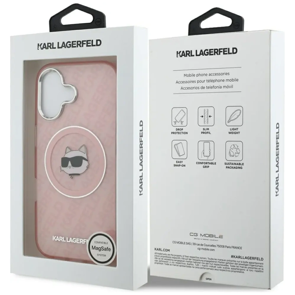 Etui Karl Lagerfeld IML Choupette Head Logo MagSafe do Apple iPhone 17 różowy