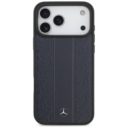 Etui Mercedes Leather Laurel Leaves Stripes MagSafe do Apple iPhone 17 Pro Max niebieski