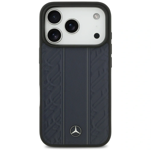 Etui Mercedes Leather Laurel Leaves Stripes MagSafe do Apple iPhone 17 Pro niebieski