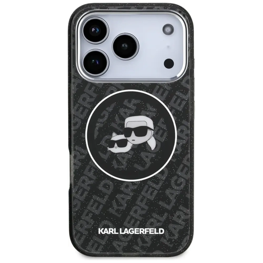 Etui Karl Lagerfeld IML Glitter Karl & Choupette Heads Logo MagSafe do Apple iPhone 17 Pro czarny