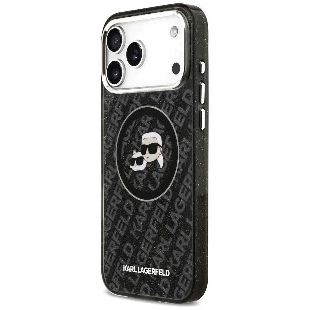 Etui Karl Lagerfeld IML Glitter Karl & Choupette Heads Logo MagSafe do Apple iPhone 17 Pro Max czarny