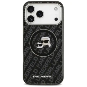 Etui Karl Lagerfeld IML Glitter Karl & Choupette Heads Logo MagSafe do Apple iPhone 17 Pro Max czarny