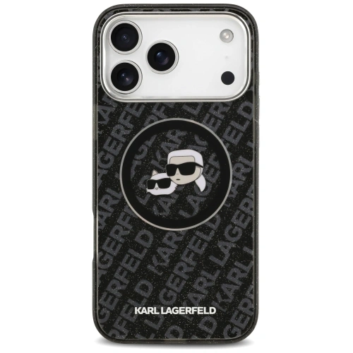 Etui Karl Lagerfeld IML Glitter Karl & Choupette Heads Logo MagSafe do Apple iPhone 17 Pro Max czarny