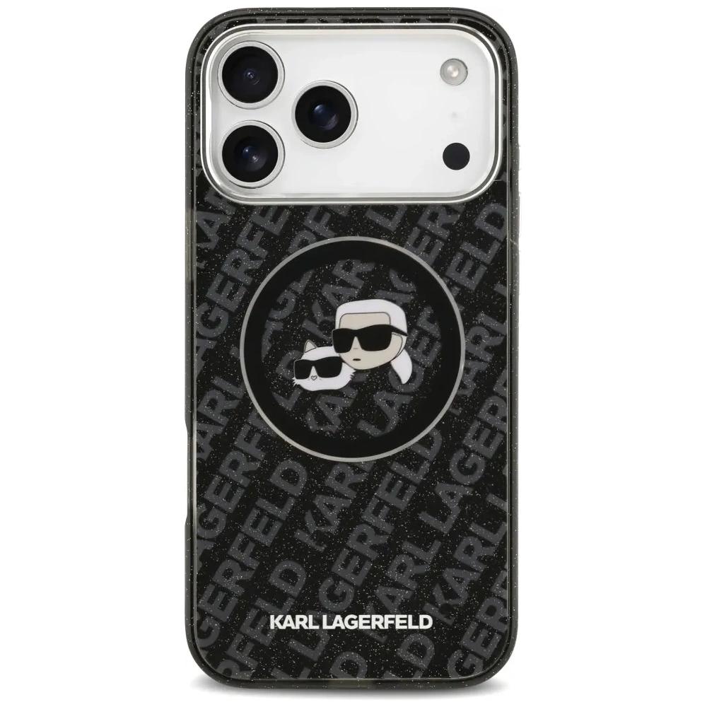 Etui Karl Lagerfeld IML Glitter Karl & Choupette Heads Logo MagSafe do Apple iPhone 17 Pro Max czarny