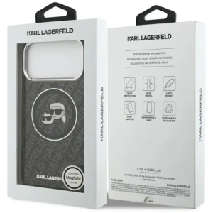 Etui Karl Lagerfeld IML Glitter Karl & Choupette Heads Logo MagSafe do Apple iPhone 17 Pro Max czarny