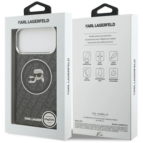 Etui Karl Lagerfeld IML Glitter Karl & Choupette Heads Logo MagSafe do Apple iPhone 17 Pro Max czarny
