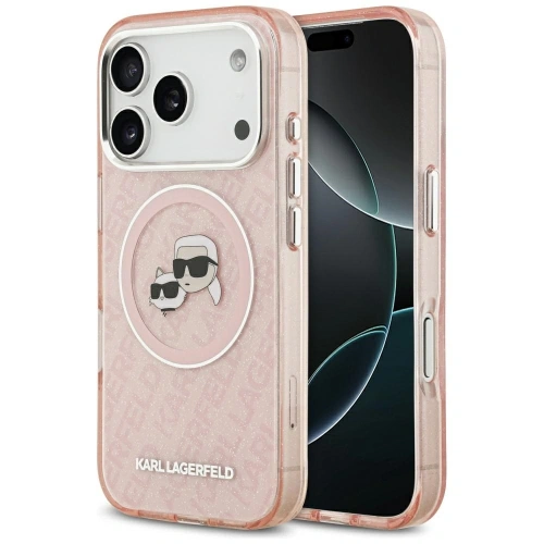 Etui Karl Lagerfeld IML Glitter Karl & Choupette Heads Logo MagSafe do Apple iPhone 17 Pro Max różowy